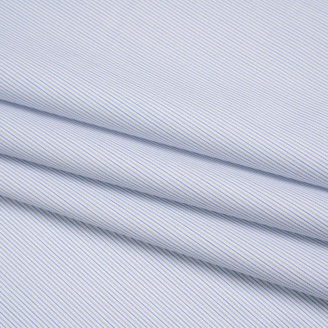 Cotton Twill Shirting - Blue, Gray and White Stripes - Deadstock