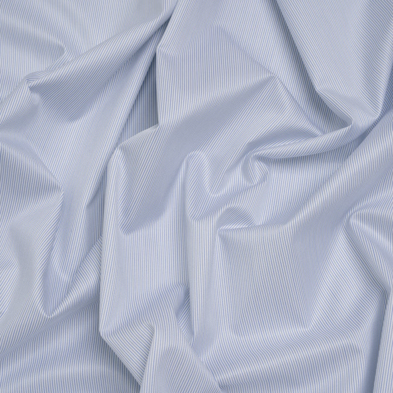 Cotton Twill Shirting - Blue, Gray and White Stripes - Deadstock