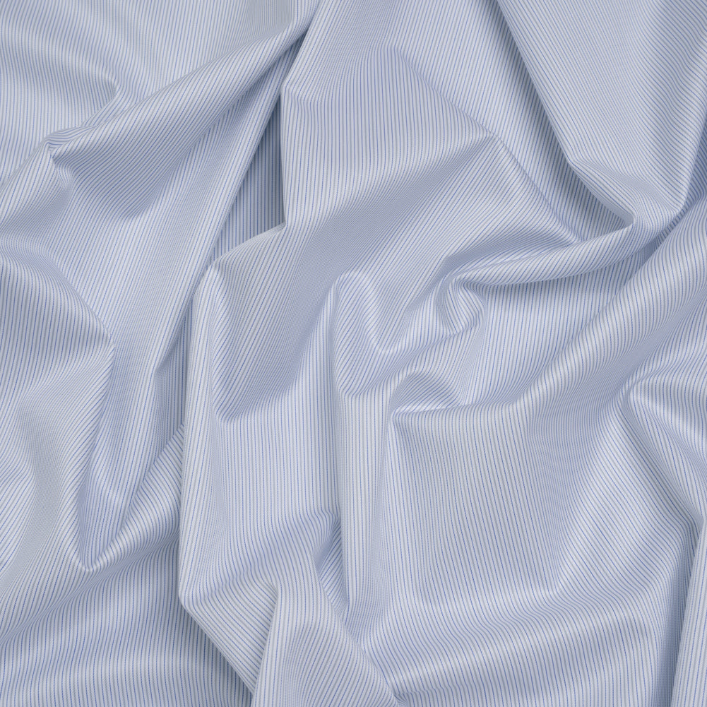 Cotton Twill Shirting - Blue, Gray and White Stripes - Deadstock