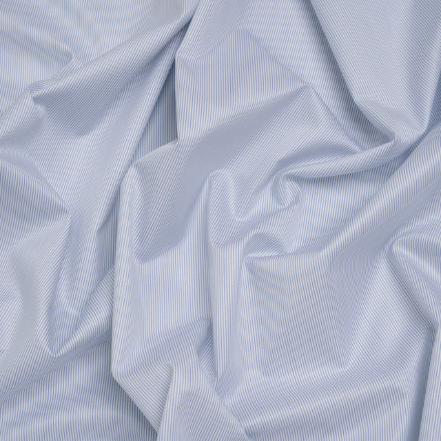 Cotton Twill Shirting - Blue, Gray and White Stripes - Deadstock