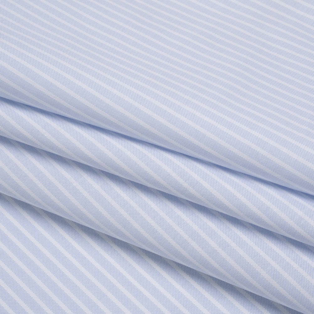Cotton Oxford Shirting - Baby Blue and White Stripes - Deadstock