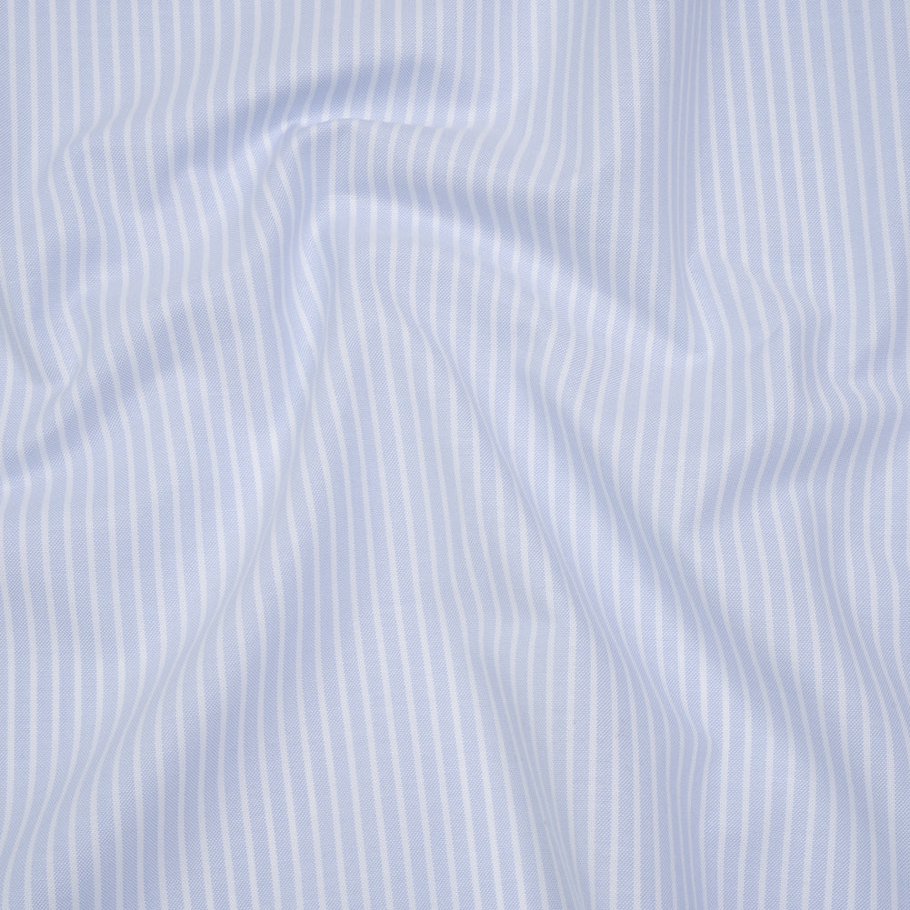 Cotton Oxford Shirting - Baby Blue and White Stripes - Deadstock