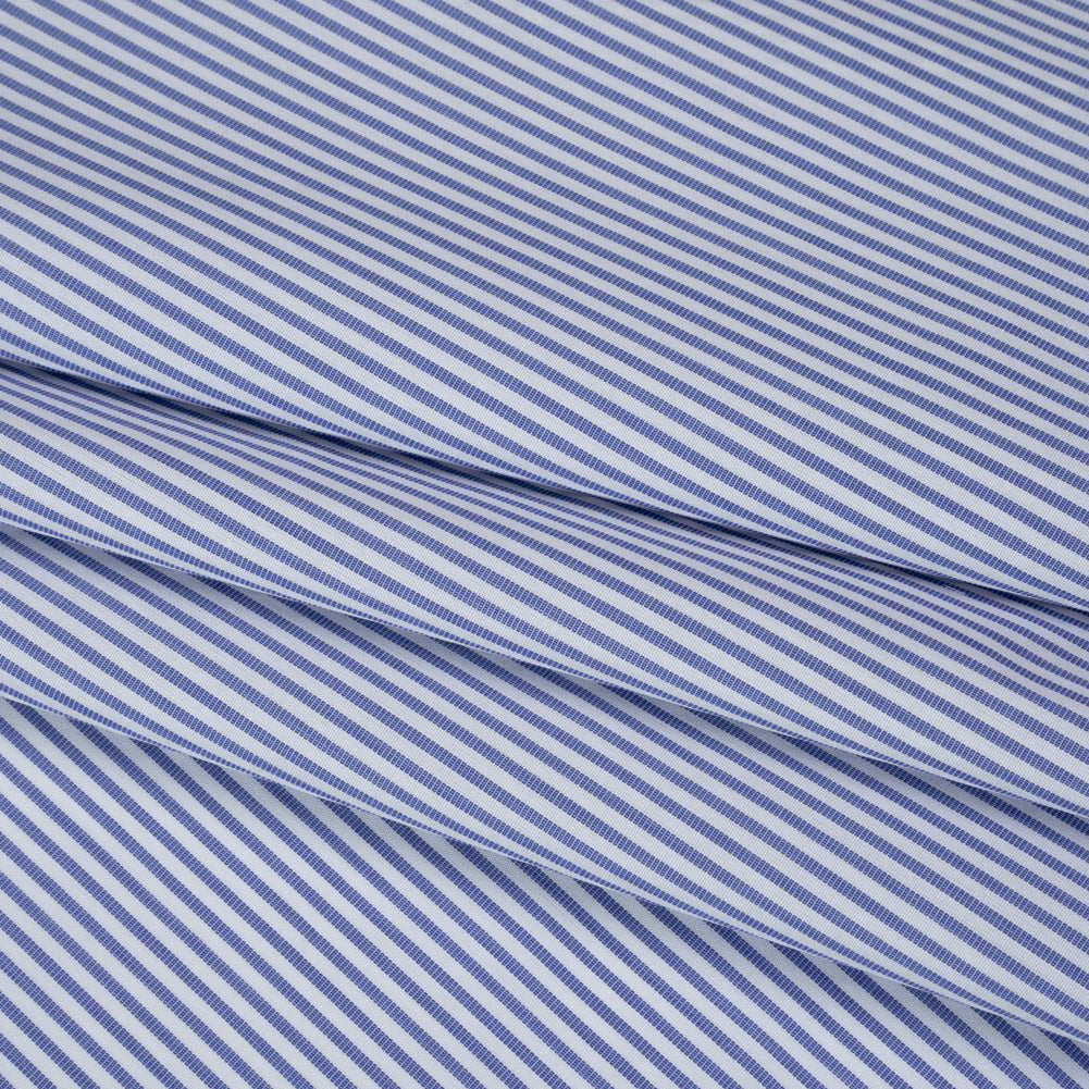 Cotton Poplin Shirting - Blue and White Candy Stripes - Designer Deadstock