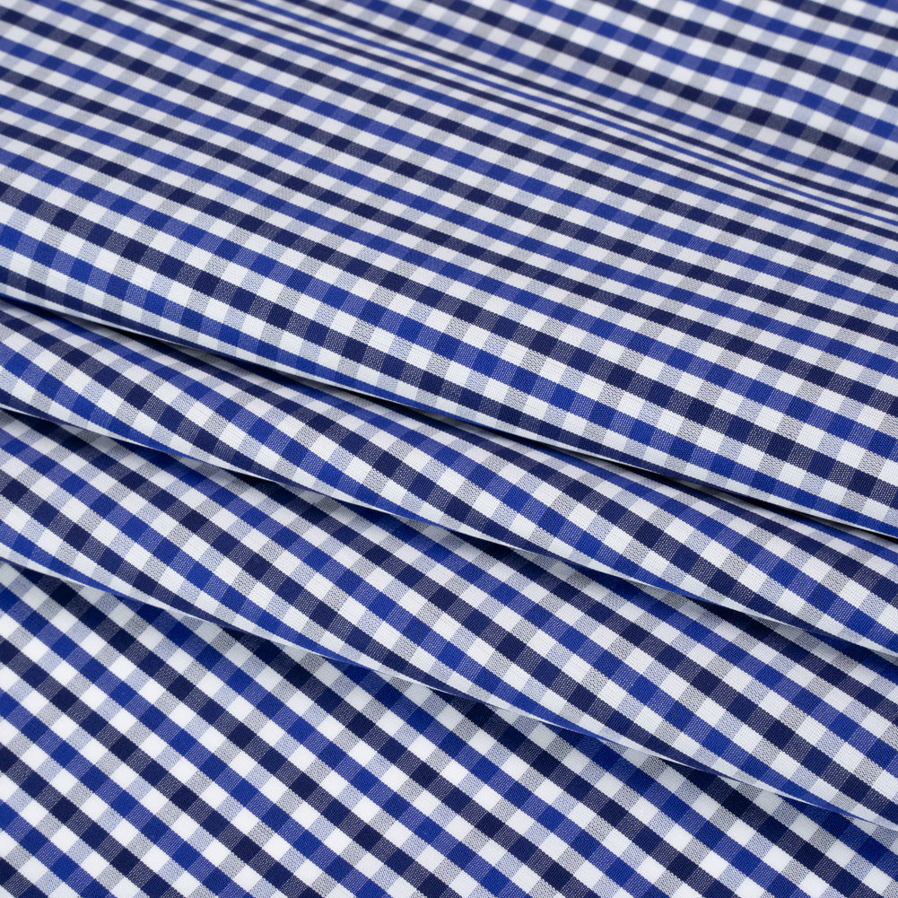 Cotton Shirting - Cobalt, Midnight Navy and White Tattersall Check - Designer Deadstock