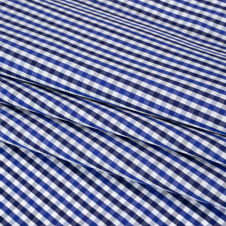 Cotton Shirting - Cobalt, Midnight Navy and White Tattersall Check - Designer Deadstock