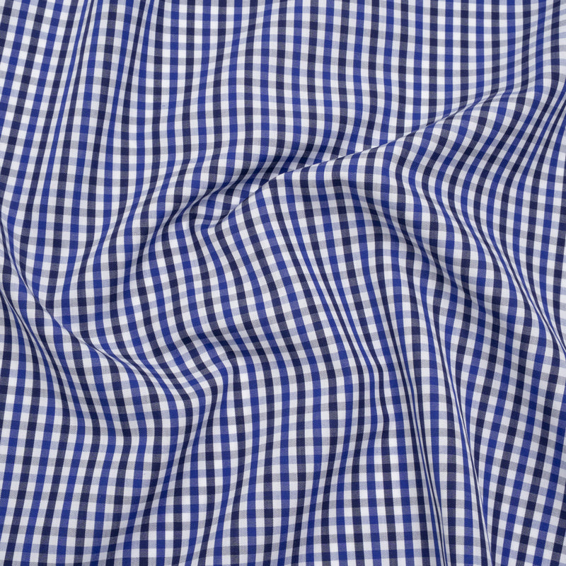 Cotton Shirting - Cobalt, Midnight Navy and White Tattersall Check - Designer Deadstock