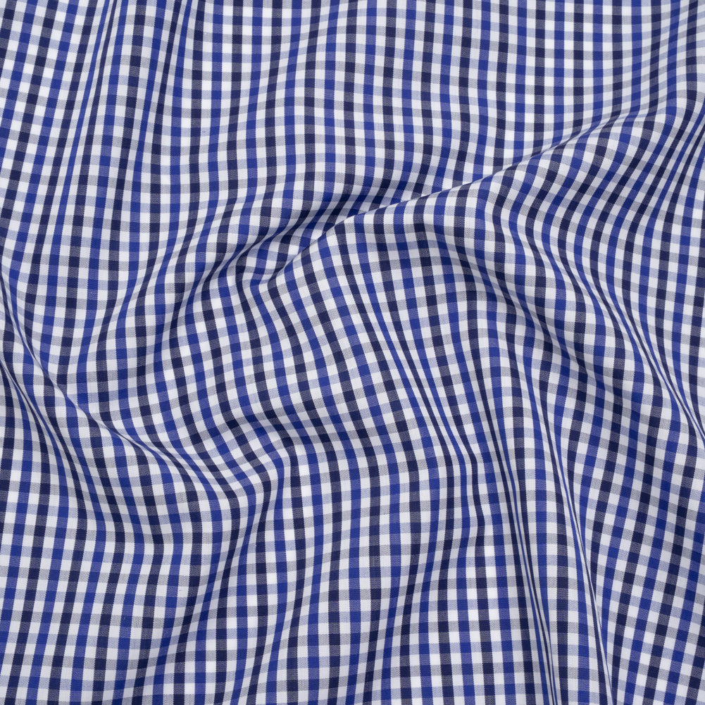 Cotton Shirting - Cobalt, Midnight Navy and White Tattersall Check - Designer Deadstock