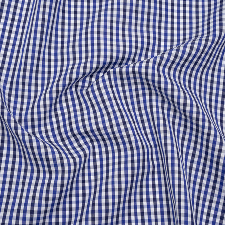 Cotton Shirting - Cobalt, Midnight Navy and White Tattersall Check - Designer Deadstock