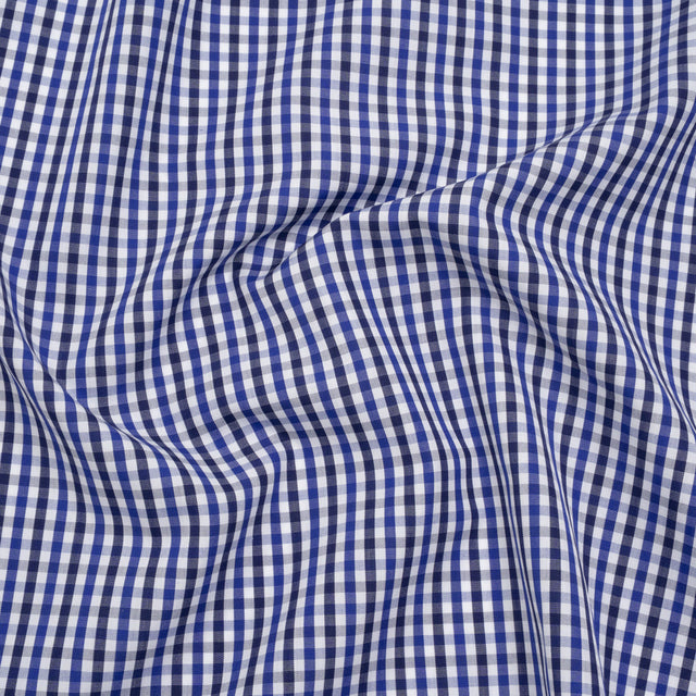 Cotton Shirting - Cobalt, Midnight Navy and White Tattersall Check - Designer Deadstock