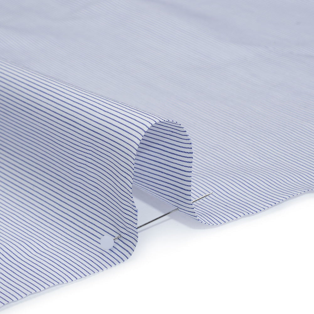 Cotton Shirting - Blue and White Pinstripes - Designer Deadstock