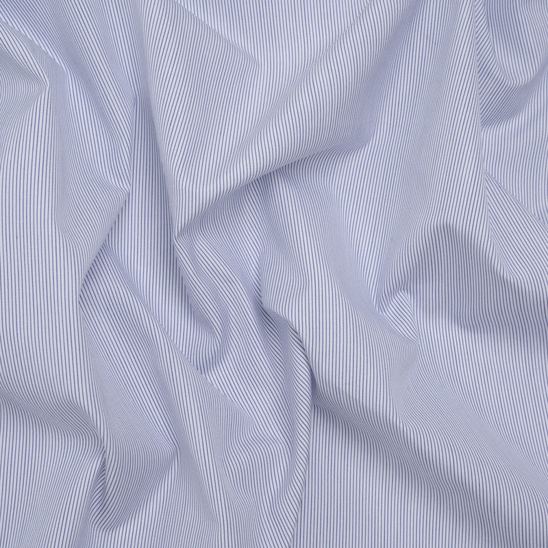 Cotton Shirting - Blue and White Pinstripes - Designer Deadstock