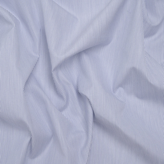 Cotton Shirting - Blue and White Pinstripes - Designer Deadstock