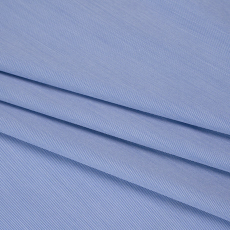 Stretch Cotton Shirting - Bold Blue and White Micro Stripes - Designer Deadstock