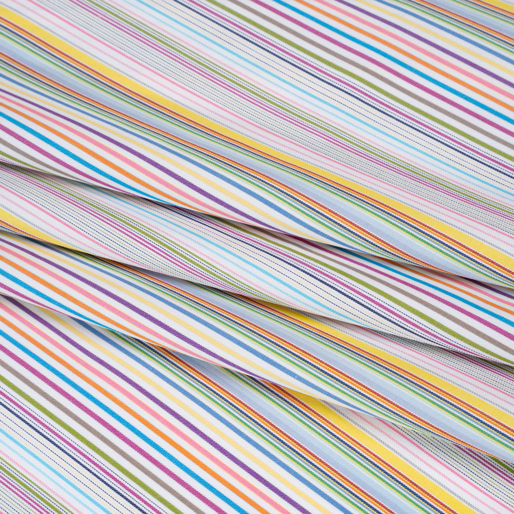Cotton Twill Shirting - Rainbow Barcode Stripes - Deadstock