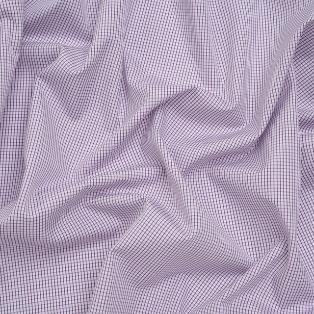 Cotton Shirting - Fuchsia Purple and White Checks - Deadstock