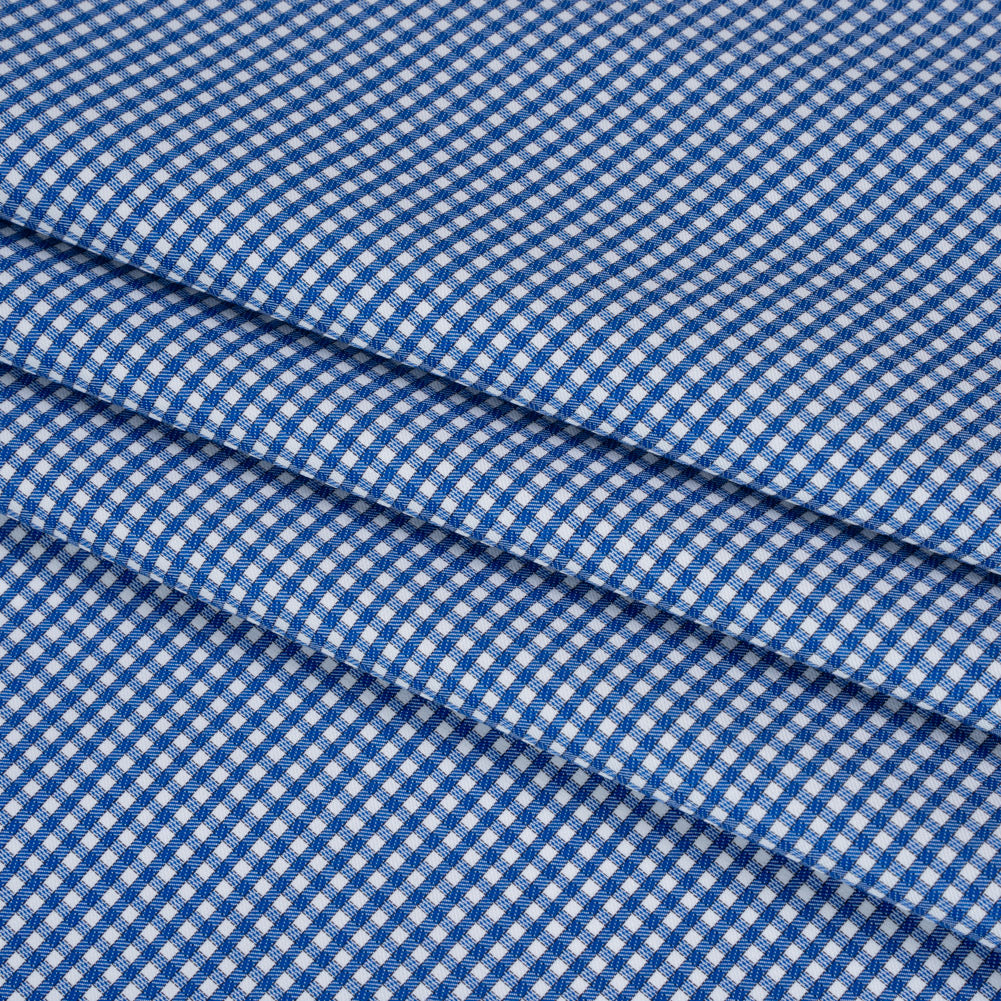 Cotton Twill Shirting - Cobalt Blue and White Checks - Deadstock