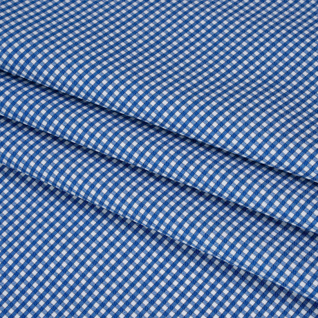 Cotton Twill Shirting - Cobalt Blue and White Checks - Deadstock