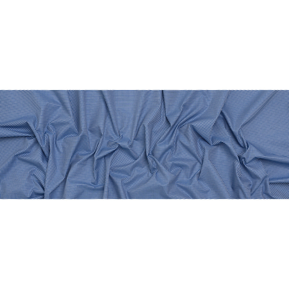 Cotton Twill Shirting - Cobalt Blue and White Checks - Deadstock