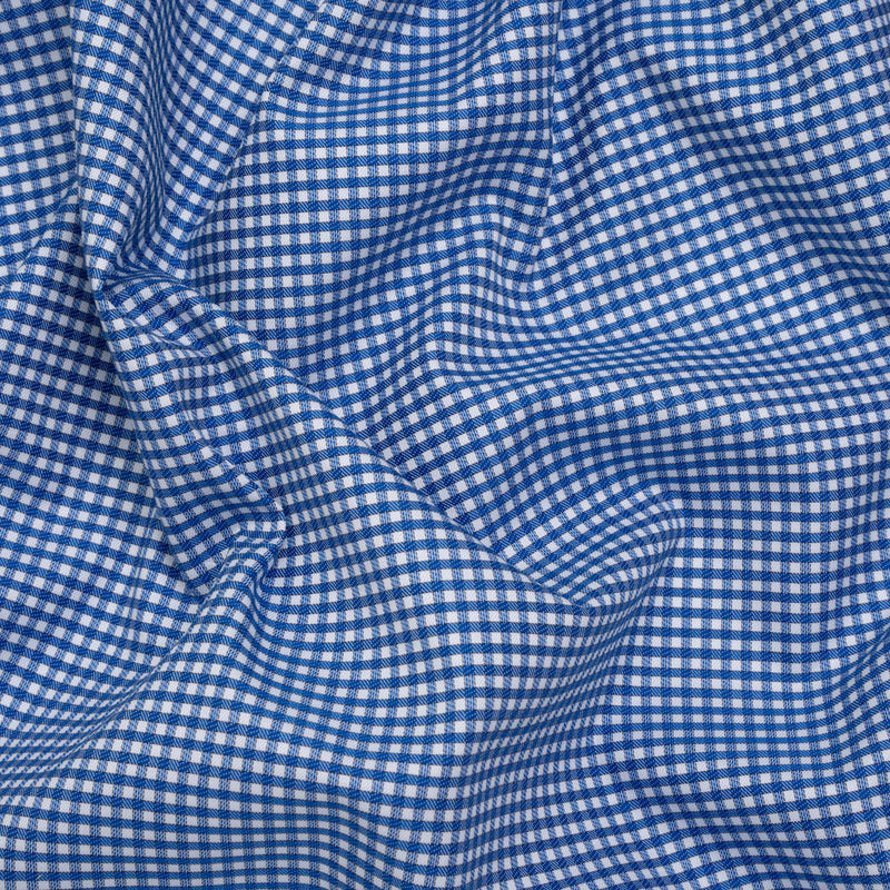 Cotton Twill Shirting - Cobalt Blue and White Checks - Deadstock