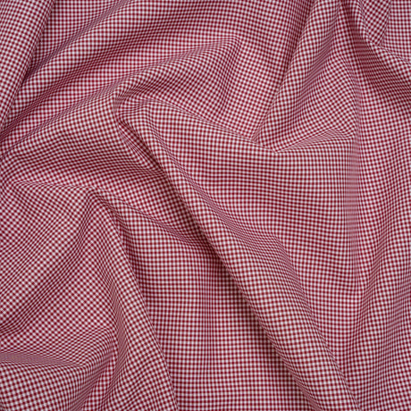 Cotton Twill Shirting - Red and White Tiny Checks - Deadstock
