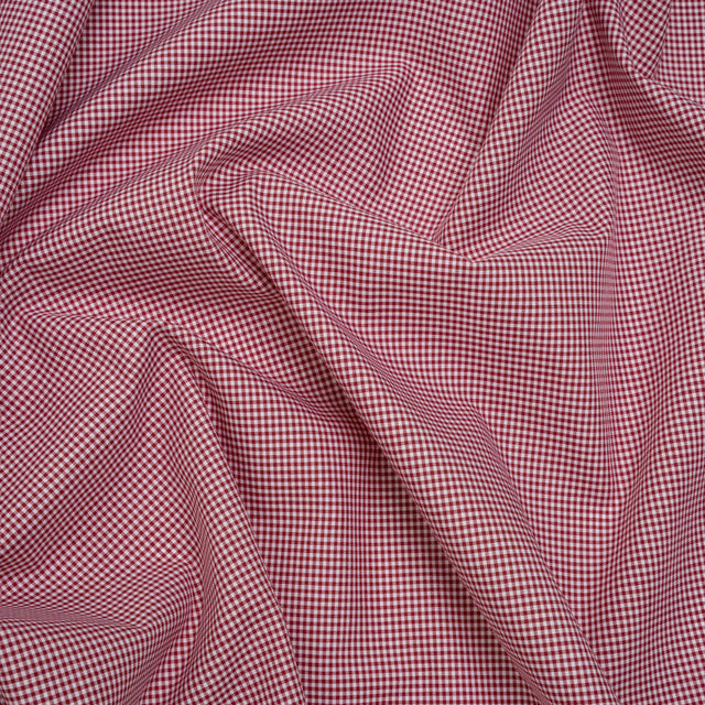 Cotton Twill Shirting - Red and White Tiny Checks - Deadstock