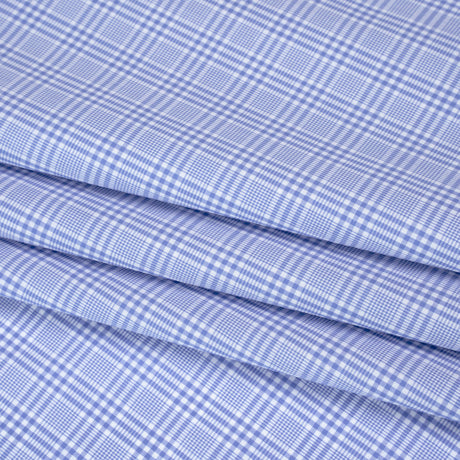 Cotton Shirting - Light Blue and White Checked Plaid - Designer Deadstock