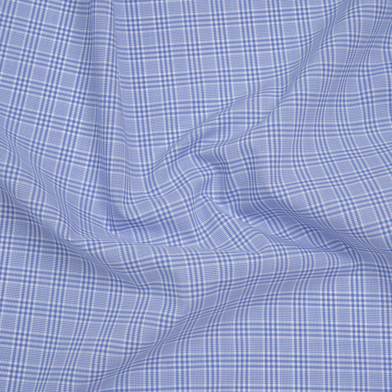 Cotton Shirting - Light Blue and White Checked Plaid - Designer Deadstock