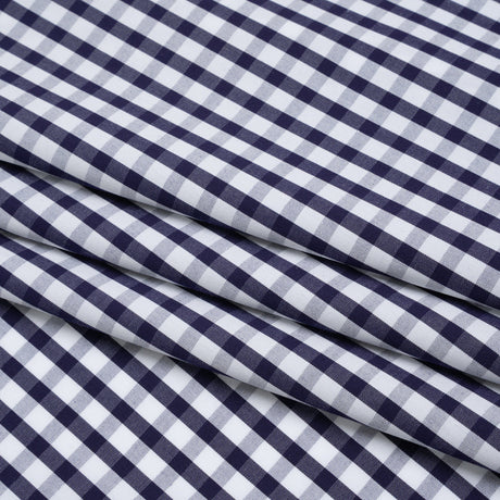 Cotton Shirting - Navy Blue and White Checks - Deadstock