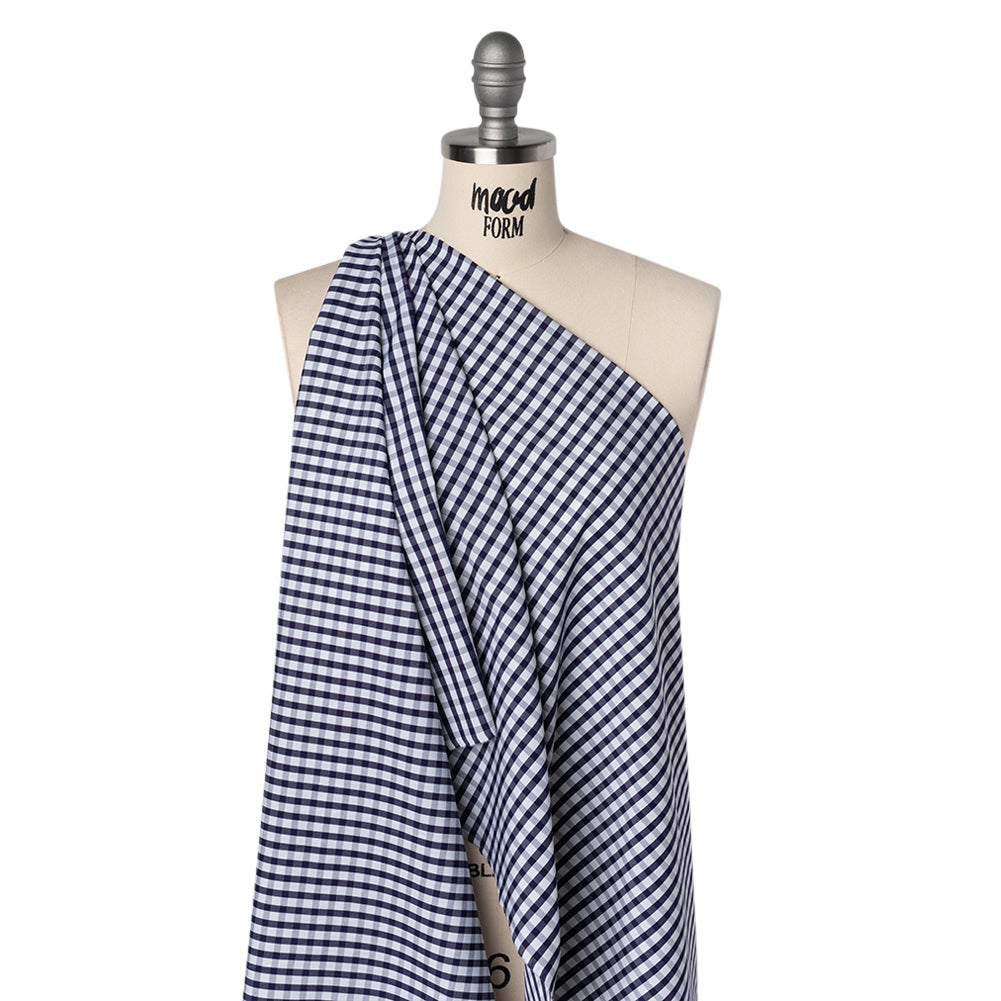 Cotton Shirting - Navy Blue and White Checks - Deadstock