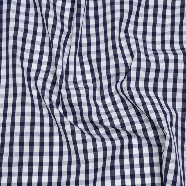 Cotton Shirting - Navy Blue and White Checks - Deadstock