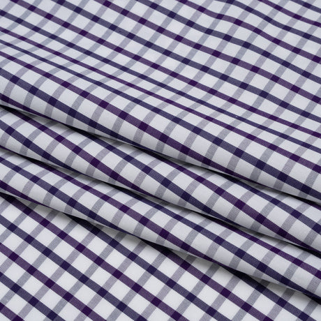 Cotton Twill Shirting - Navy Blue, Purple and White Tattersall Check - Designer Deadstock