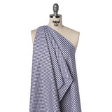 Cotton Twill Shirting - Navy Blue, Purple and White Tattersall Check - Designer Deadstock