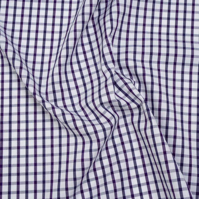 Cotton Twill Shirting - Navy Blue, Purple and White Tattersall Check - Designer Deadstock