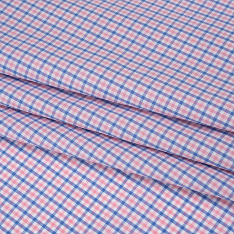 Cotton Shirting - Blue and Pink Tattersall Checks - Designer Deadstock