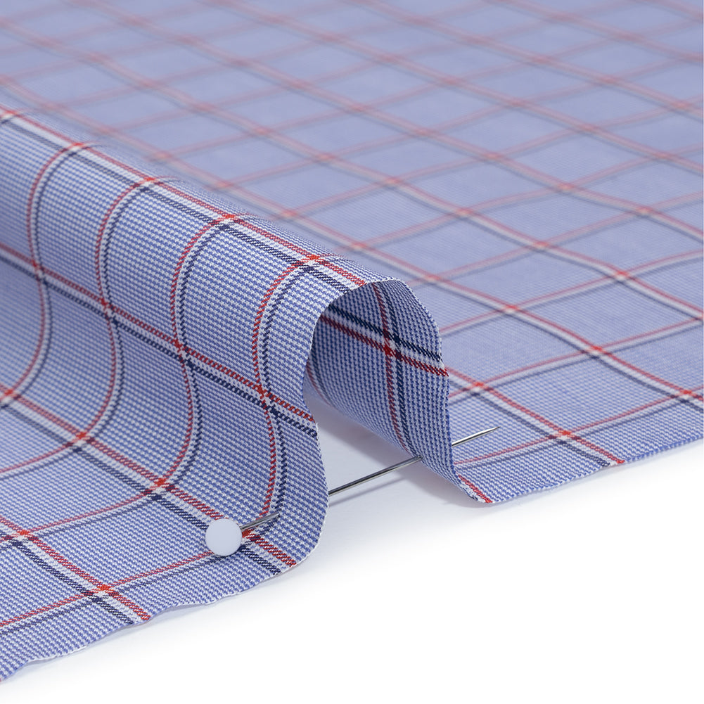 Cotton Shirting - Blue, Red and White Windowpane Checks - Deadstock