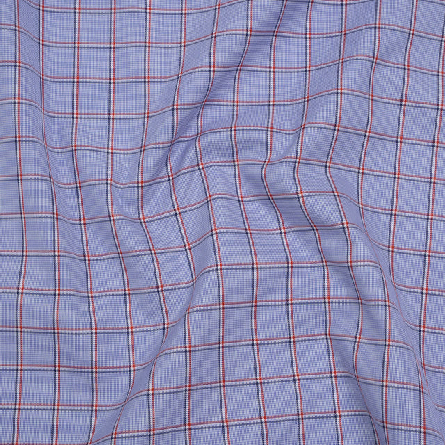 Cotton Shirting - Blue, Red and White Windowpane Checks - Deadstock