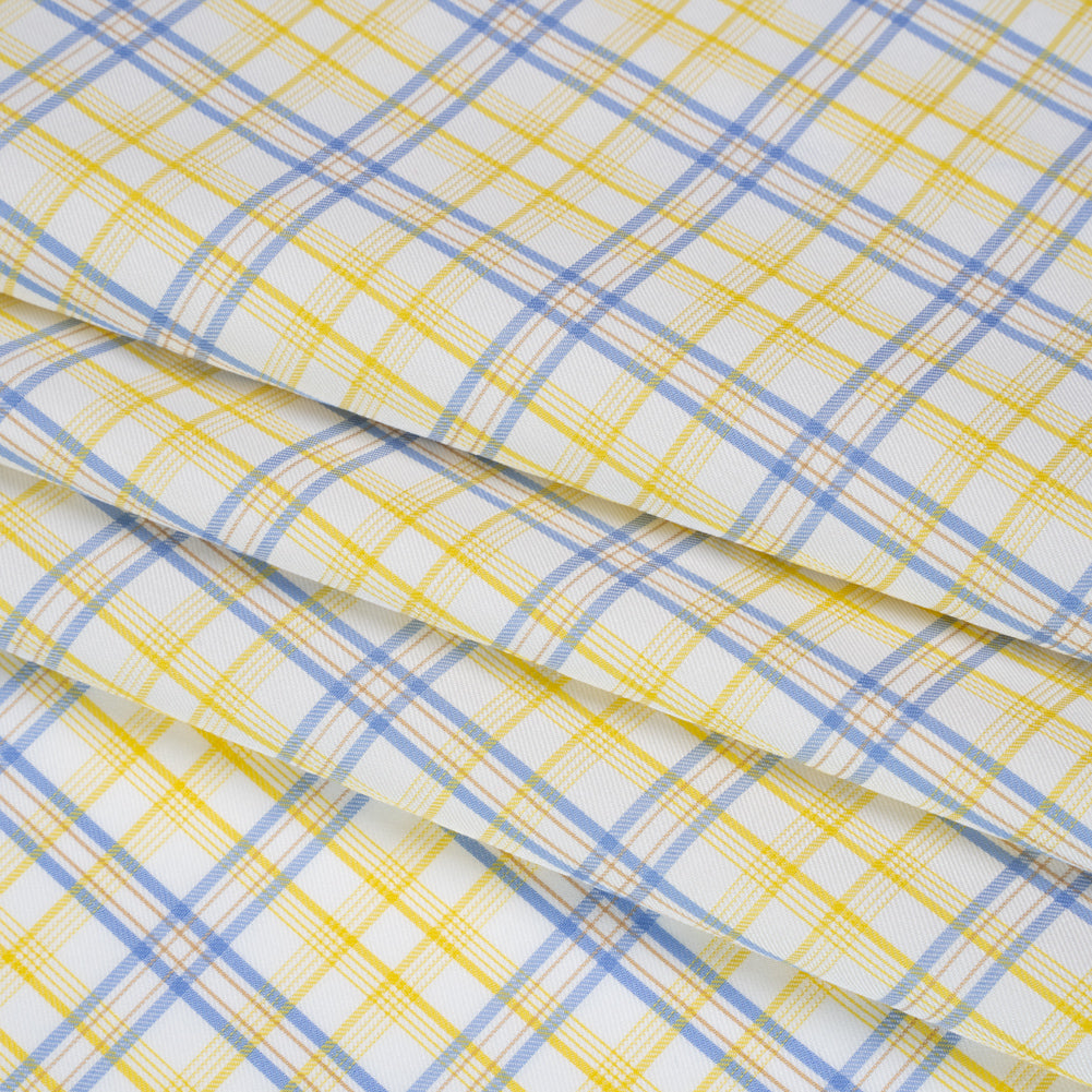 Cotton Twill Shirting - Sky Blue, Sunshine Yellow and White Plaid - Deadstock