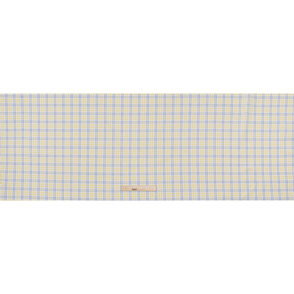 Cotton Twill Shirting - Sky Blue, Sunshine Yellow and White Plaid - Deadstock