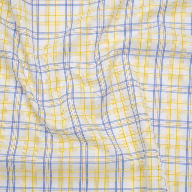 Cotton Twill Shirting - Sky Blue, Sunshine Yellow and White Plaid - Deadstock