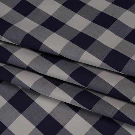 Cotton Shirting - Gray and Dark Navy Big Checks - Deadstock