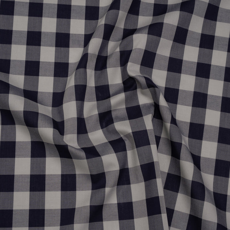 Cotton Shirting - Gray and Dark Navy Big Checks - Deadstock