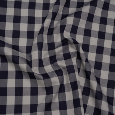 Cotton Shirting - Gray and Dark Navy Big Checks - Deadstock