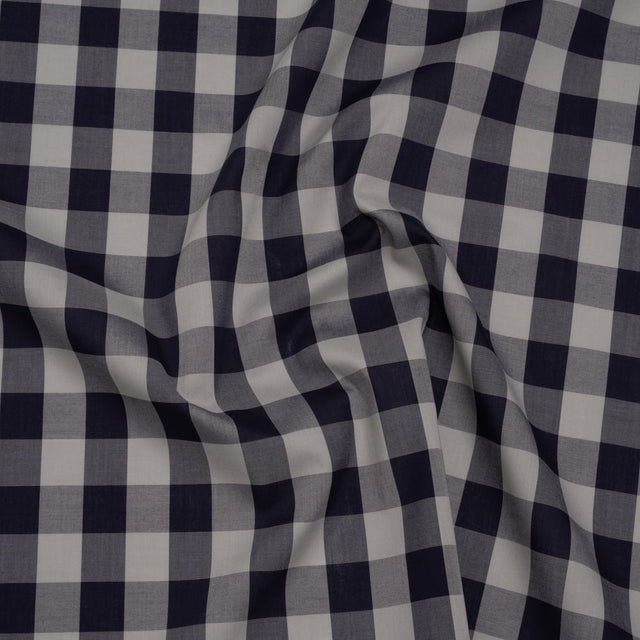 Cotton Shirting - Gray and Dark Navy Big Checks - Deadstock