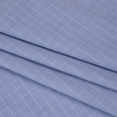 Cotton Shirting - Blue and White Subtle Windowpane Checks - Deadstock