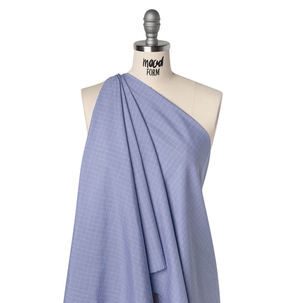 Cotton Shirting - Blue and White Subtle Windowpane Checks - Deadstock