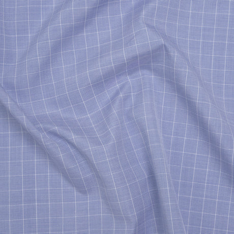 Cotton Shirting - Blue and White Subtle Windowpane Checks - Deadstock