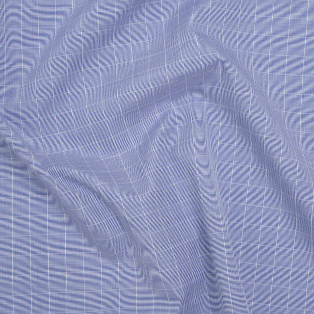 Cotton Shirting - Blue and White Subtle Windowpane Checks - Deadstock
