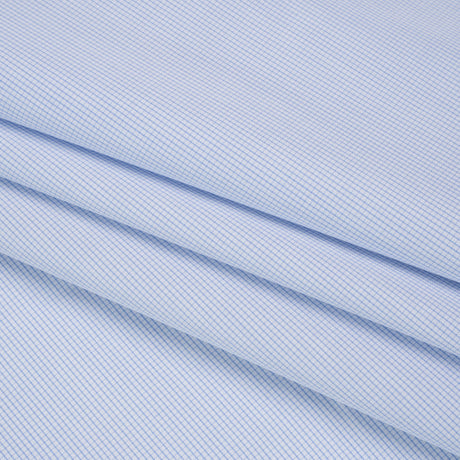 Cotton Shirting - Light Blue and White Micro Checks - Designer Deadstock