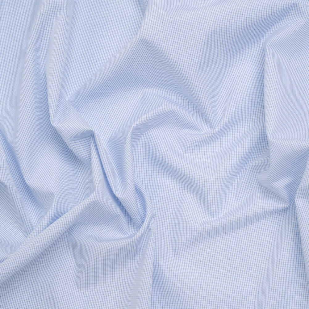 Cotton Shirting - Light Blue and White Micro Checks - Designer Deadstock