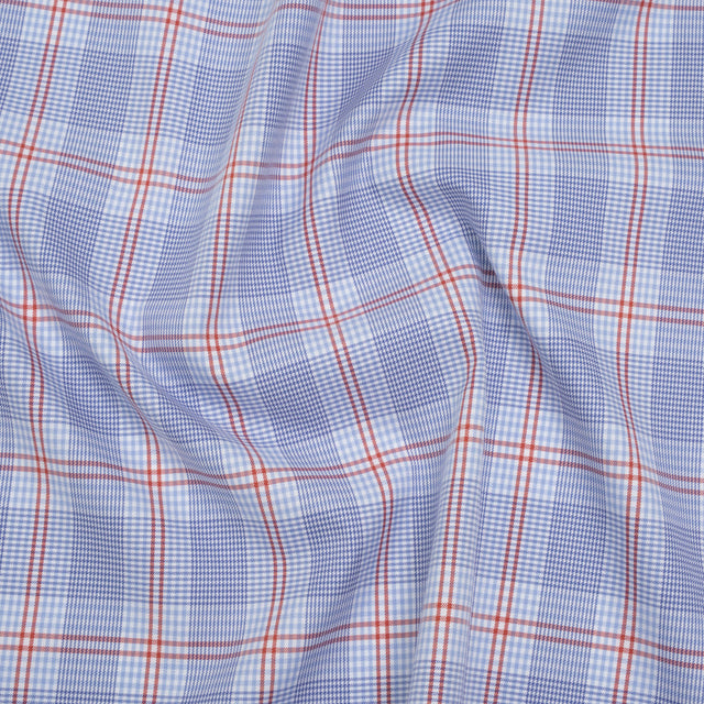 Soft Cotton Twill Shirting - Blue, Red and White Plaid - Deadstock